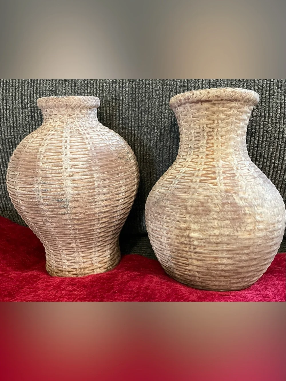 New Balance Woven-Texture Ceramic Vases in Tan
